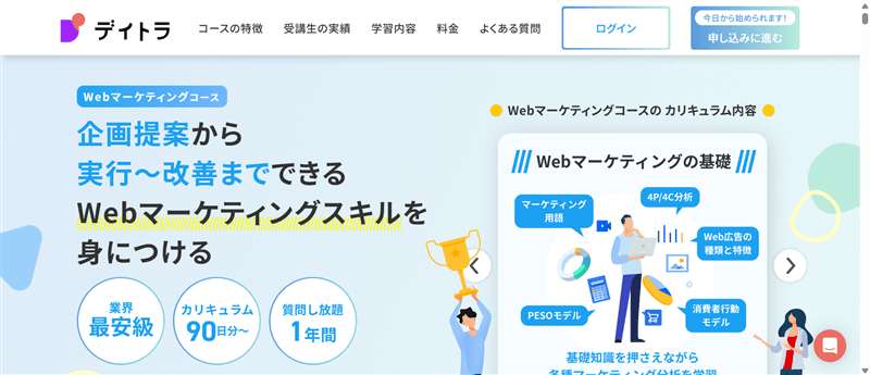 デイトラ公式サイト「Webマーケティングコース」のページ画面