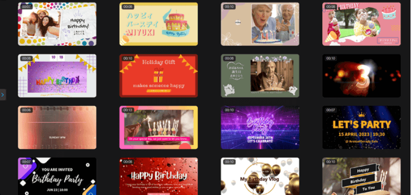 PowerDirectorソフト内にある無料スライドショーテンプレート「誕生日」