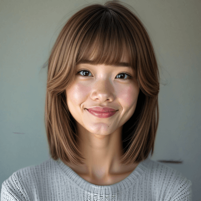 PhotoDirectorのAI機能を使って女性のヘアスタイルを変えた後の画像