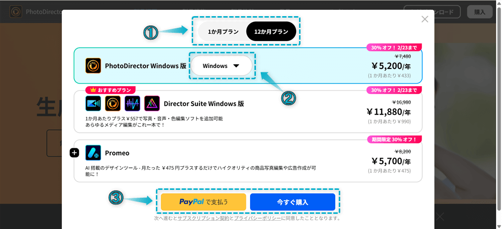 PhotoDirector365をクーポンコードやセールで安く買う手順-3