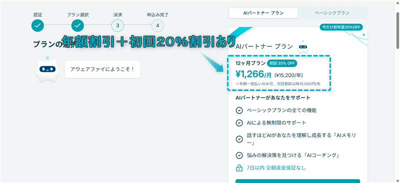 当ブログ経由で確認できる年額割引と初回20％割引されている年額プランの料金